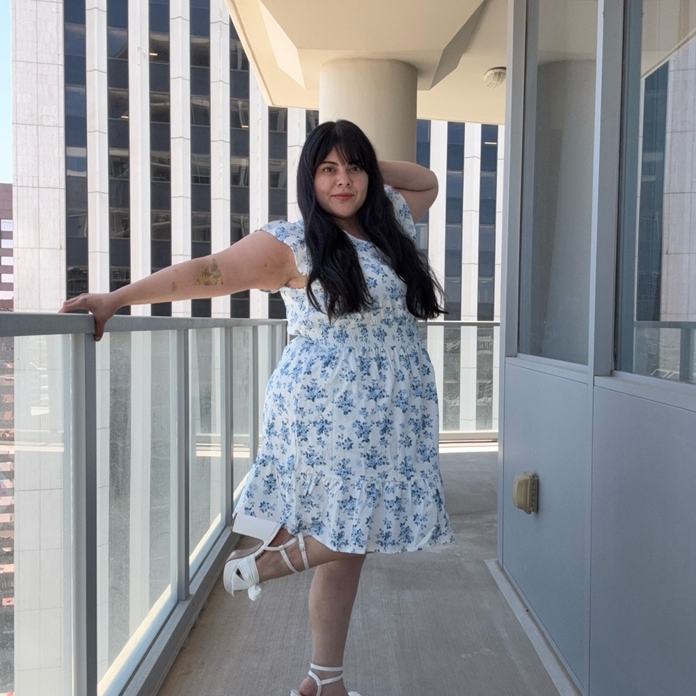 Floral Blue and White Dress